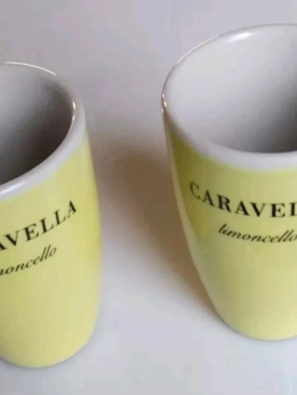 2 Caravella Limoncello Liqueur Yellow Ceramic Double Shot Glasses Italy Lemon